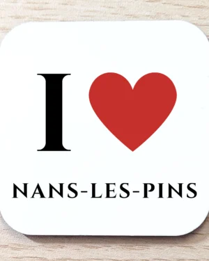 Magnet frigo blanc I Love Nans-les-Pins avec grand coeur rouge style souvenir mythique